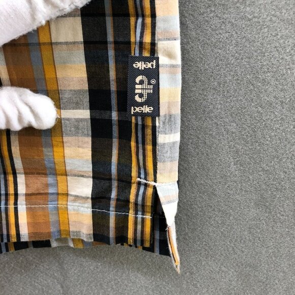 VTG Pelle Pelle Short Sleeve Shirt Mens L Button Up Brown Tan Plaid Pocket Front - Picture 8 of 12